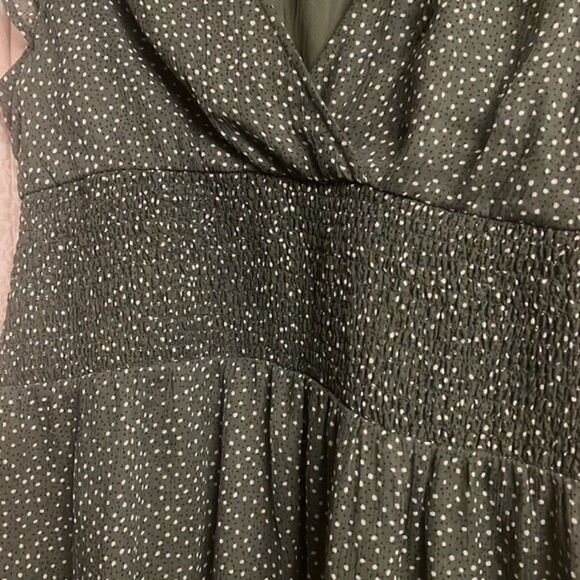 Nordstrom BP Olive Green Print V-Neck Mini Dress Smocked Waist Cap Sleeve- xl - Picture 2 of 5